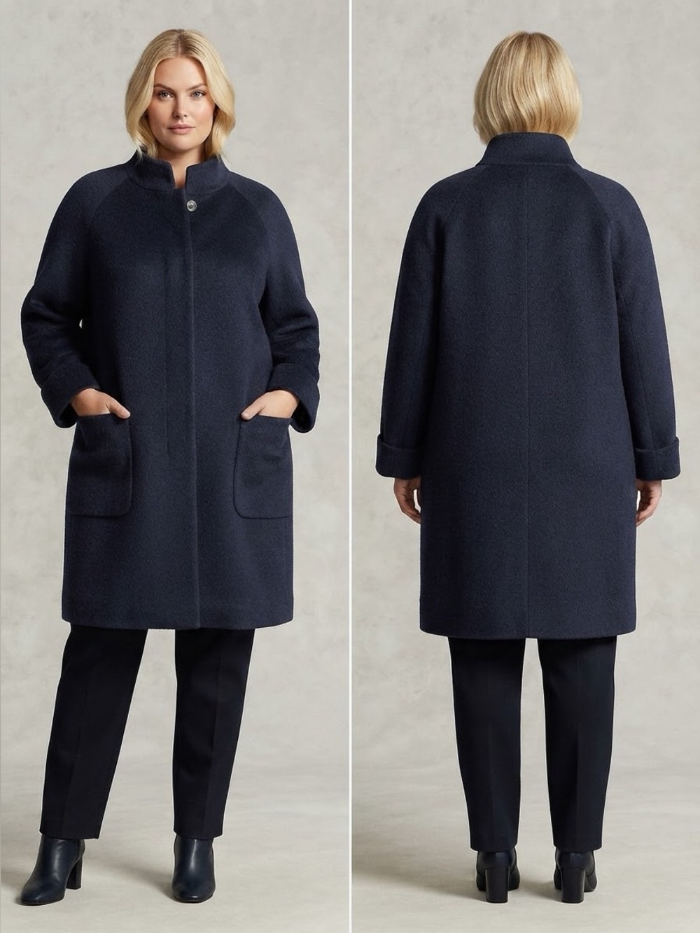 NWT WOMEN PLUS SIZE COAT‎ RAGLAN SLEEVES OVERSIZED COTTON/CASHMERE BELTED LINED